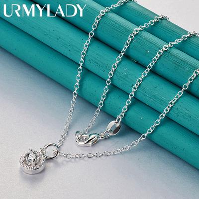URMYLADY 925 Sterling Silver AAAAA Zircon Round Pendant Necklace For Women Party Jewelry