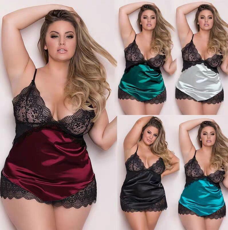 European & American Plus Size Multi-Color Lace Nightgown - Sexy Lingerie for Home