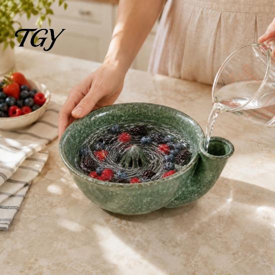 Küchenhelfer für Obst Keramik Wirbel Beeren-Sieb Schüssel, Auto-Spin Waschen Obst Spülbecken, Spülkorb Schnell ablaufende Schüssel Frisch
