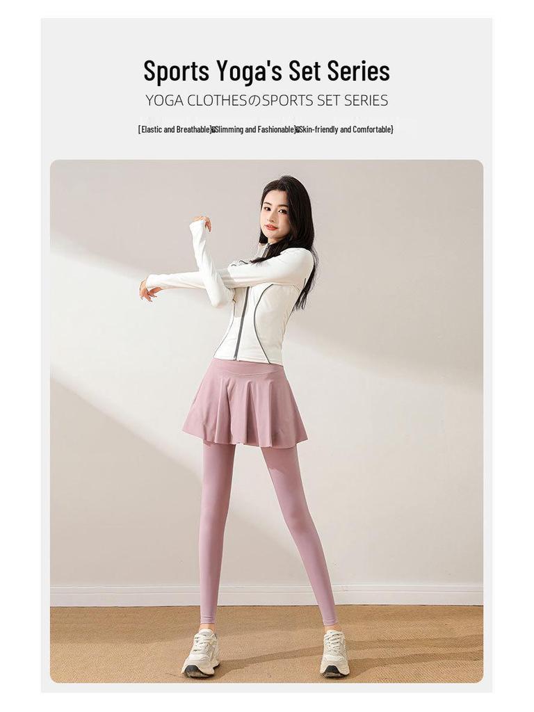 Women's Autumn Sportswear Set: Luminous Jacket, Skirt, Pants for Badminton, Tennis, Running, Yoga, Pilates, and Fitness.