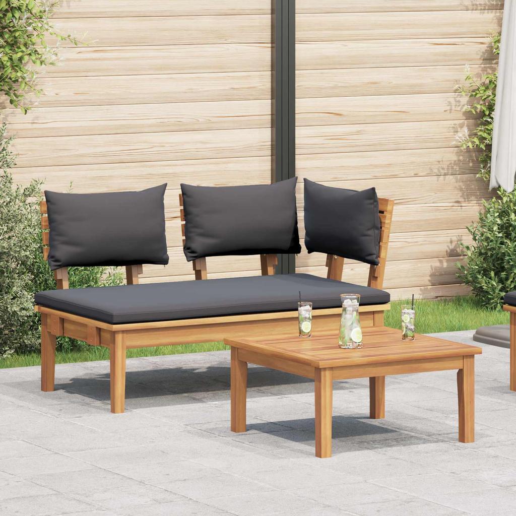 Garden Bench and Table Set 2 Pcs Grey and Brown Solid Teak Wood