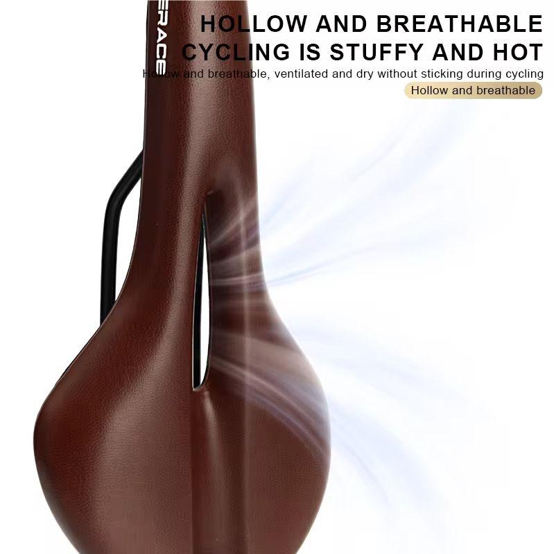 RIDERACE Bicycle Saddle Hollow Cycling Seat for Men Women Soft PU Leather Comfortable Shock Absorbing MTB Road Bike Cushion