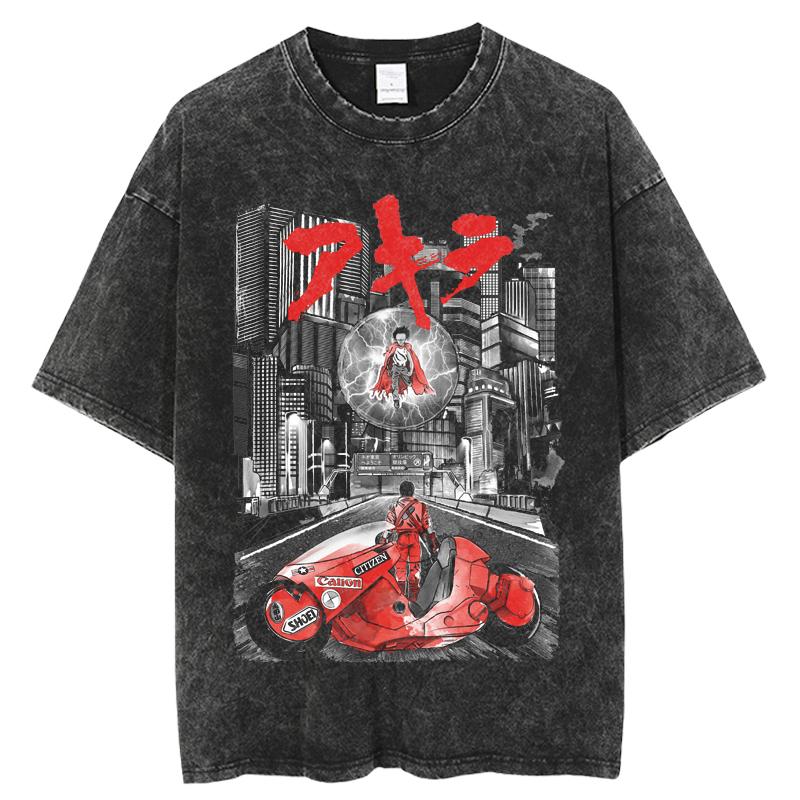 T-shirt Lavage Vintage Do Old Japanese Anime Akira Street Y2k Manches Courtes Harajuku Polyester Haut Neutre Mode T-shirt à Col Rond