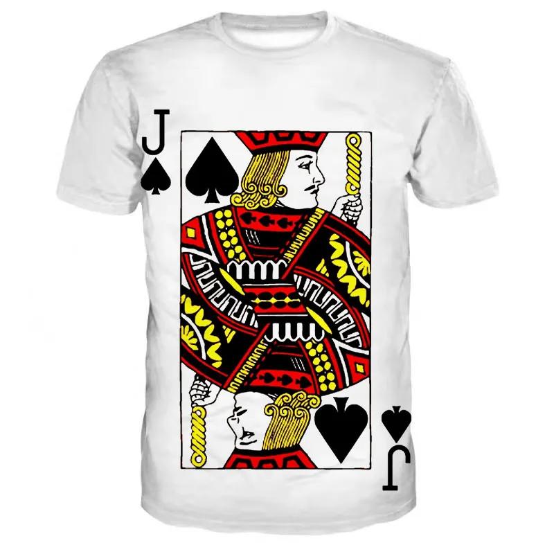 Summer Round Neck Playing Card Pattern 3D Print Top Fashionable Casual Short Sleeved Men's T-shirts