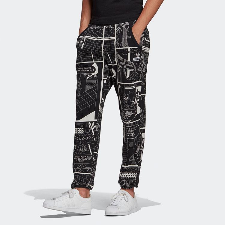 Adidas Originals Cartoon Print Cuffed Slim Fit Knit Joggers Men Bottoms Black GN3334