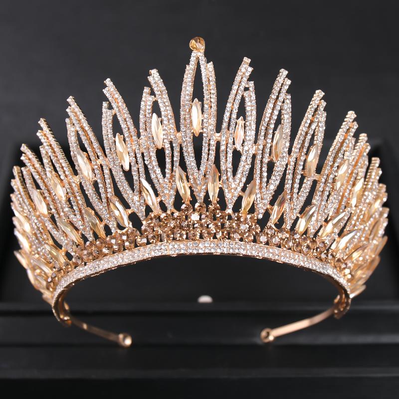 Goldfarbene Luxus-Kristall-Hochzeitstiara und Kronen Party Strass Abschlussball Braut Diadem Krone Tiara für Damen Braut Haarschmuck