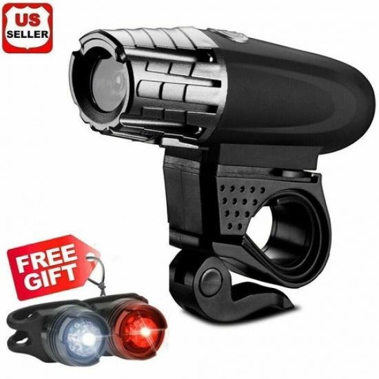 USB Rechargeable Bright LED Bicycle Bike Front Headlight and Rear Tail Light Set