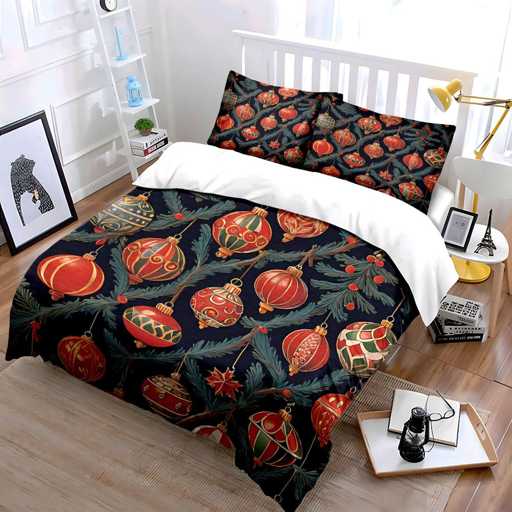 Christmas Ornament Pattern Set Bedding Duvet Cover Set Duvet Cover Pillowcases (1*Duvet Cover 2*Pillowcases, Without Duvet Insert)
