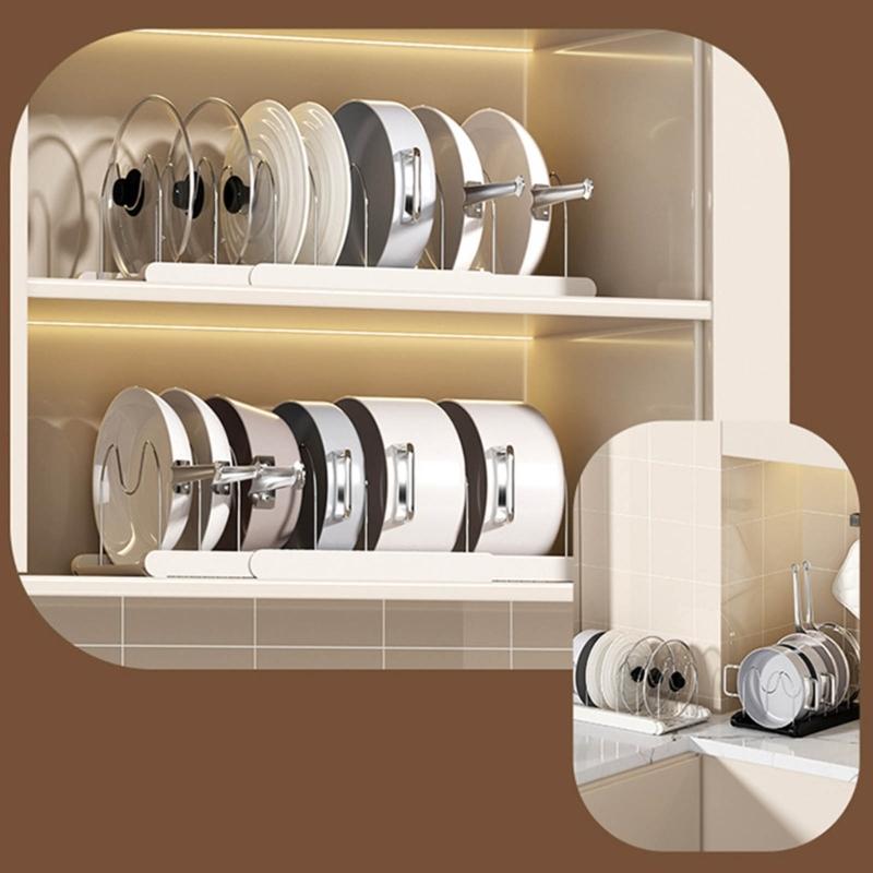 Space Saving Under Cabinet Storage Rack For Cookware Expandable Pots and Pans Organizer With Adjustable Dividers