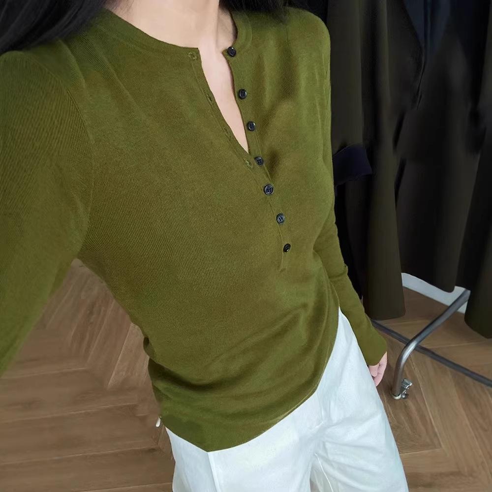 Women's Korean V-Neck Wool Knit Sweater for Spring/Autumn