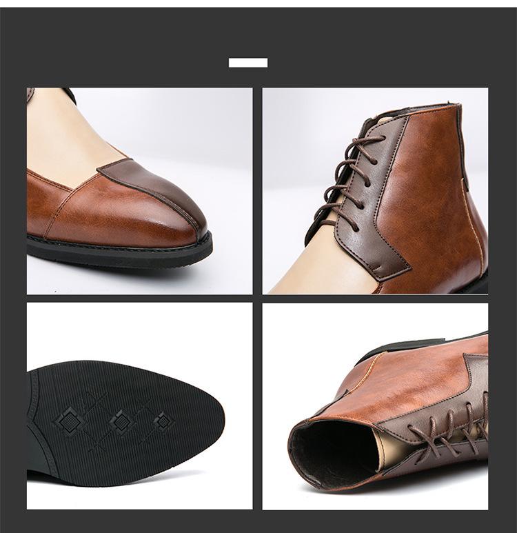 Men's Plus Size Retro High-Top Color Block Leather Shoes - Formal and Casual Trendy Footwear.