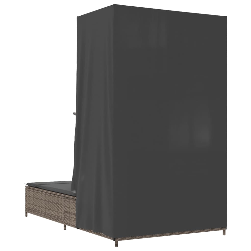 Vidaxl Doppia Sdraio con Tettoia e Tende, Polyrattan Grigio
