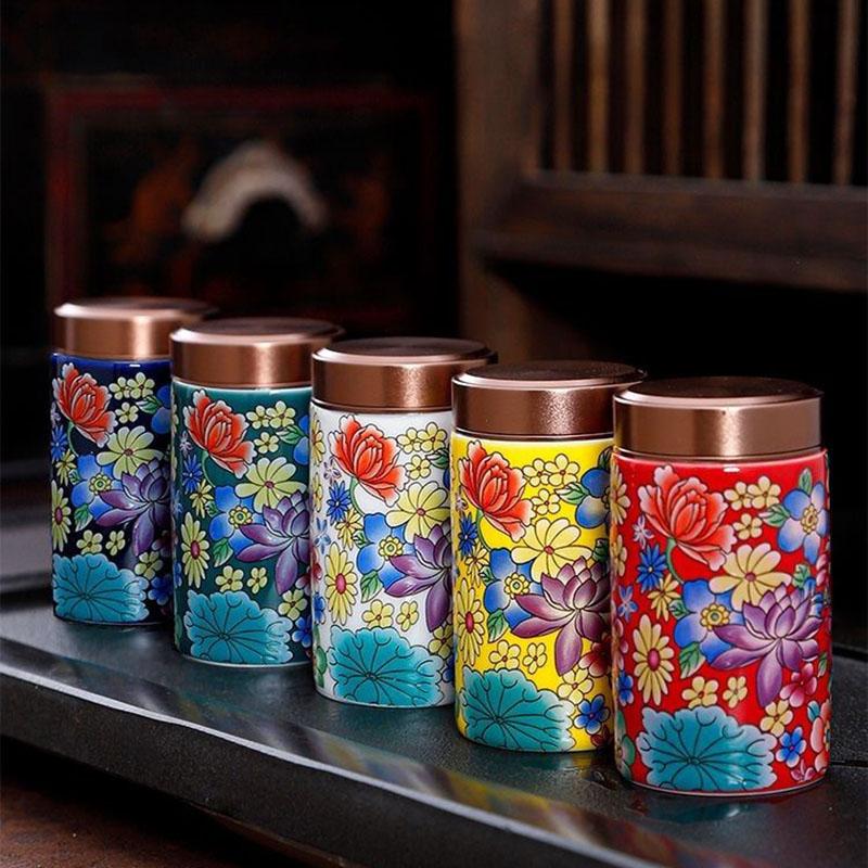 Chinese Ceramic Color Pattern Candy Jar Sealed Portable Tea Jar Household Multifunctional Jewelry Nut Powder Storage Bottle New