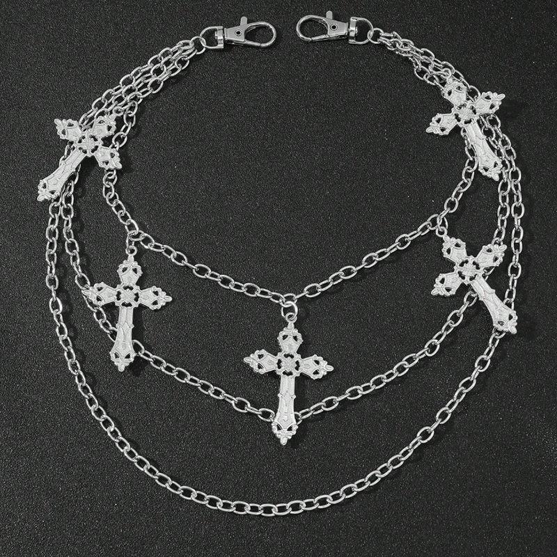 1pc Men Cross Pendant Multi-Layered Metal Fashion Accessory Hip Hop Punk Style Chain For Pants Street Halloween Autumn-Winter Accessories