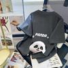 Women's Crew Neck Short Sleeve T-Shirt Cute Panda Print Loose Casual Mid Length Summer Tops Tees