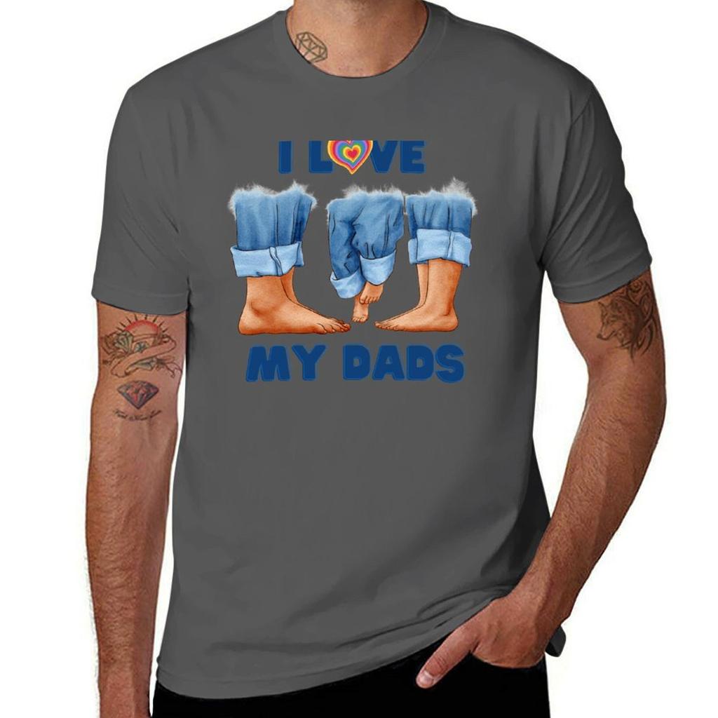 I Love My Two Dads , Gay Pride Gift For New Dads T-Shirt Stain Resistant Casual Tee