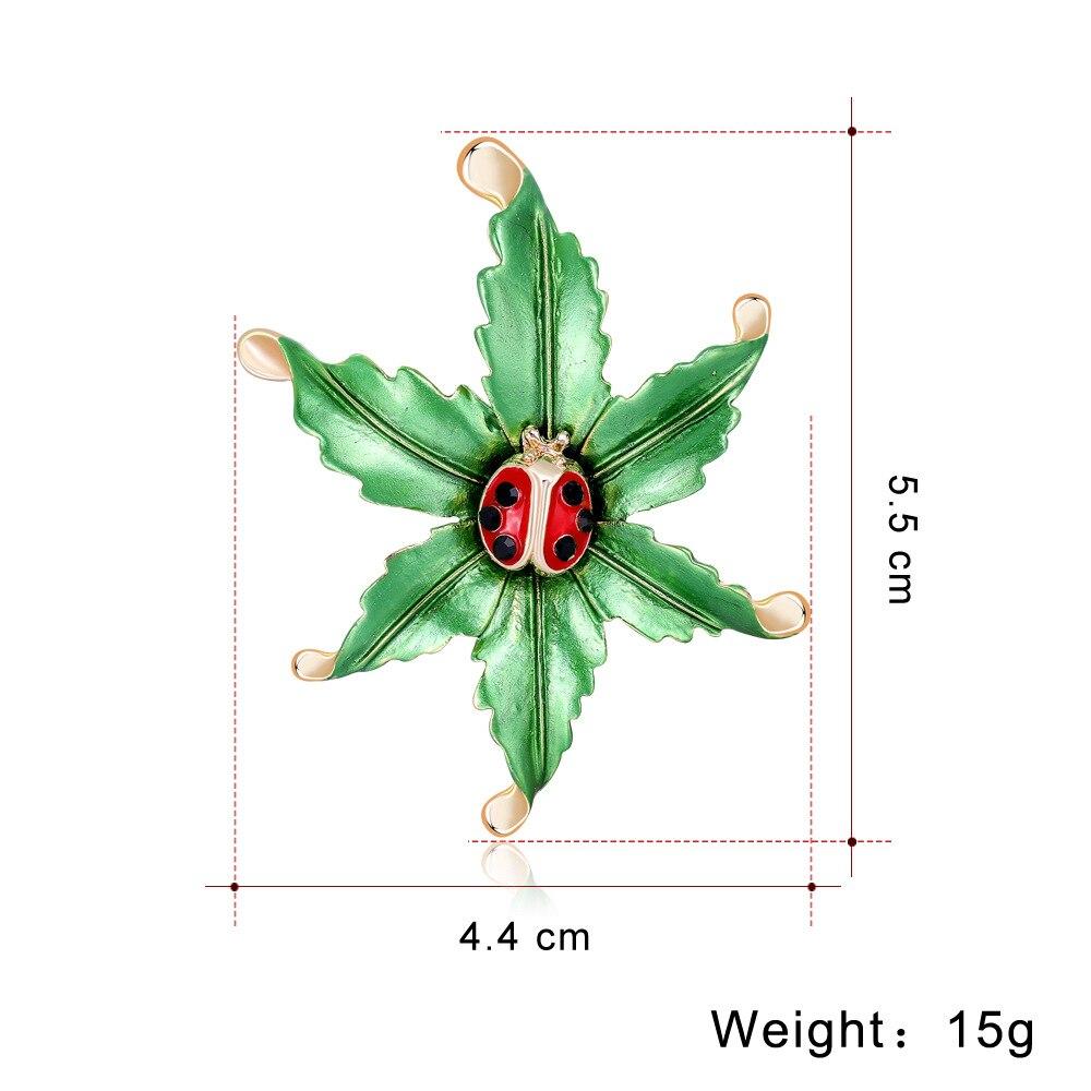 Blucome Crystal Heavy Ladybug Beetle Insect Brooch Pin Enamel Animal Leaf Broach Women Christmas Costume Jewelry