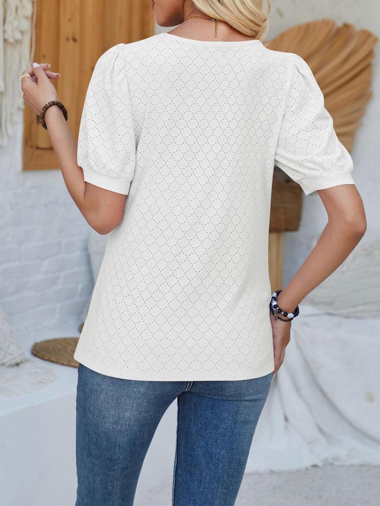 2024 Spring/Summer Women's U-neck Loose Casual T-shirt with Bubble Sleeves