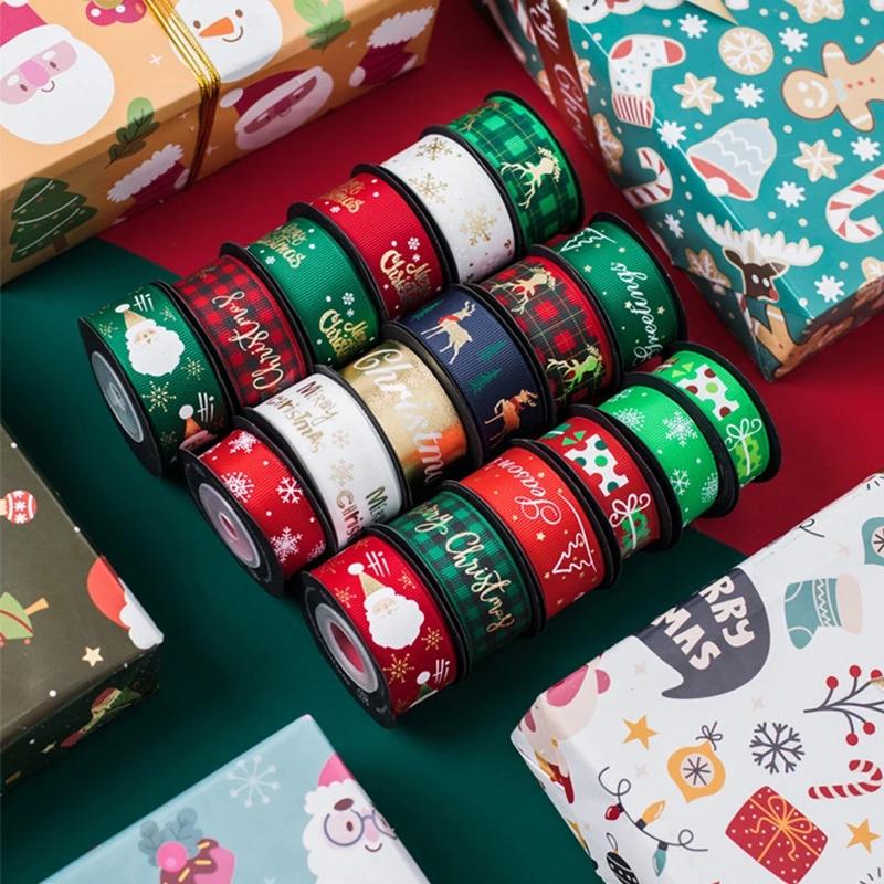 5yards 25mm Christmas Ribbon Printing Ployester Ribbon For Handmade Bow Christmas Decorations DIY Gift Wrapping