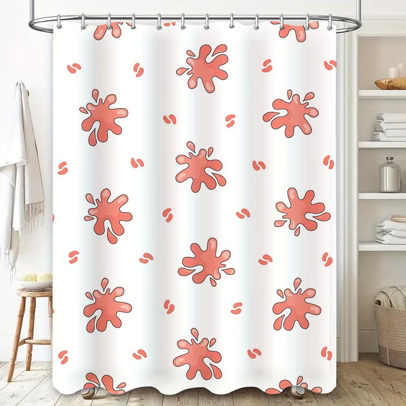 Bathroom Shower Curtain Waterproof Printed Flower Design Red White Polyester Fabric Decorative for Home Decoration 240x180cm (Wh