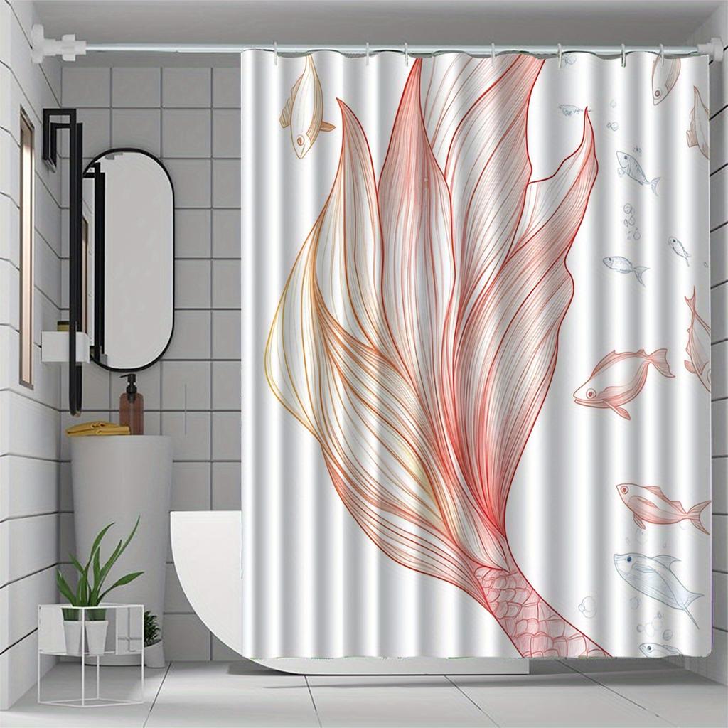 Mermaid Tail & Fish Pattern Shower Curtain - Artistic Design, Waterproof Polyester,All-Season Use, Bathroom Decor