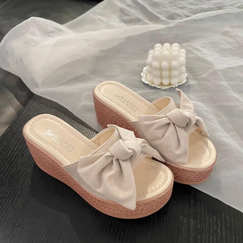 Wedding Dress Artifact 9cm Small Bride Shoes Thick Heel Thick Sole Heightened Not Tired Foot Slope Heel Muffin Sole High Heel Slippers