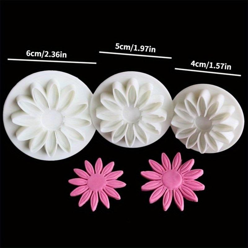 Set Profesional 3 Buc Tăietori de Fursecuri Floarea Soarelui cu Piston, Formă pentru Fondant și Formă cu Presă cu Arc, Formă pentru Tort Ustensile de Copt pentru Copt și Decorat