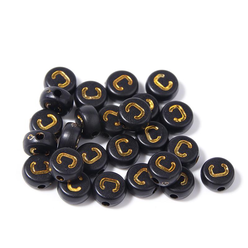 100pcs Black Color Acrylic Letter Beads A-Z Round Flat Alphabet Spacer Bead for Jewelry Making DIY Bracelet Necklace Charms