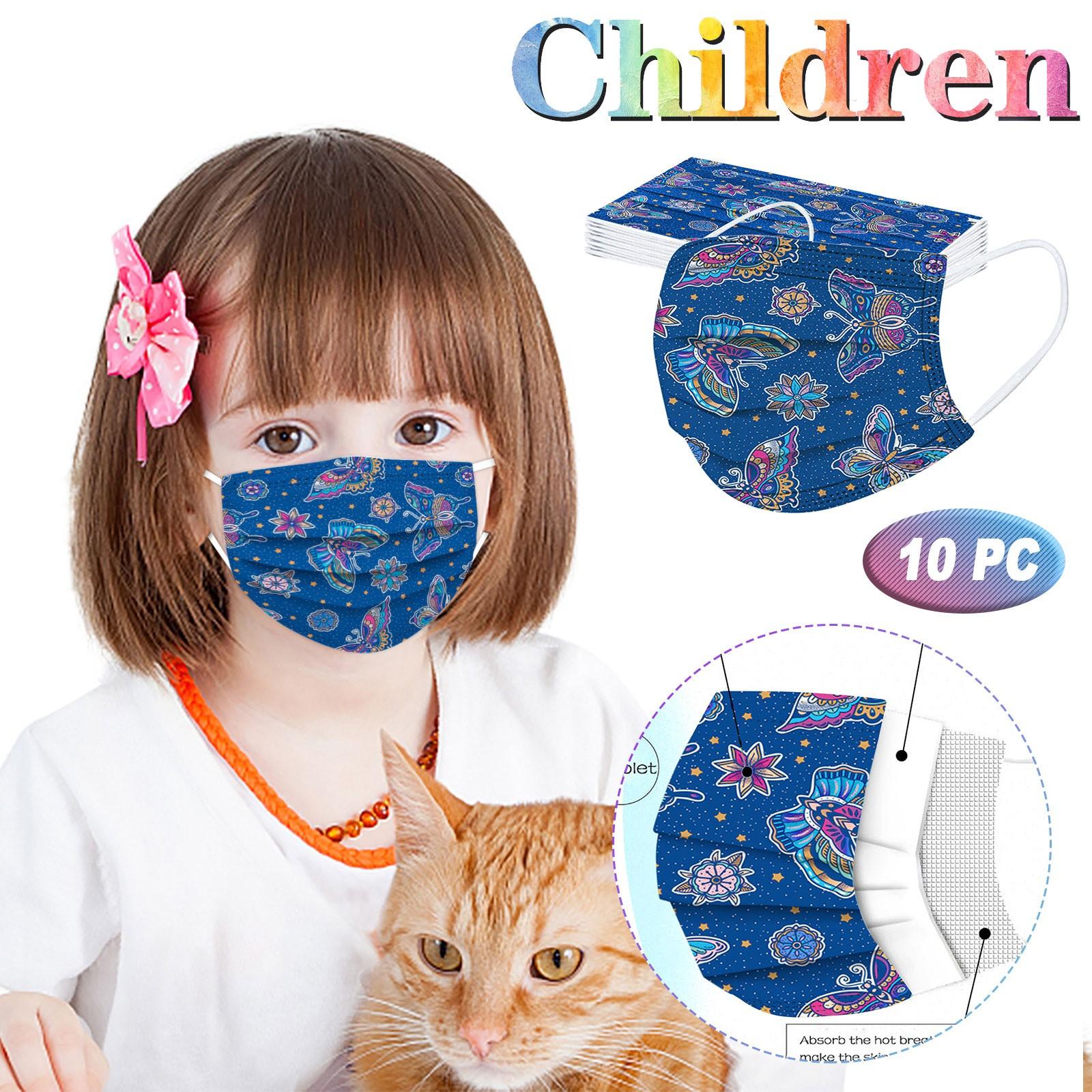 

10 шт. Детская трехслойная защитная пыленепроницаемая одноразовая маска с мультяшным принтом Free Size