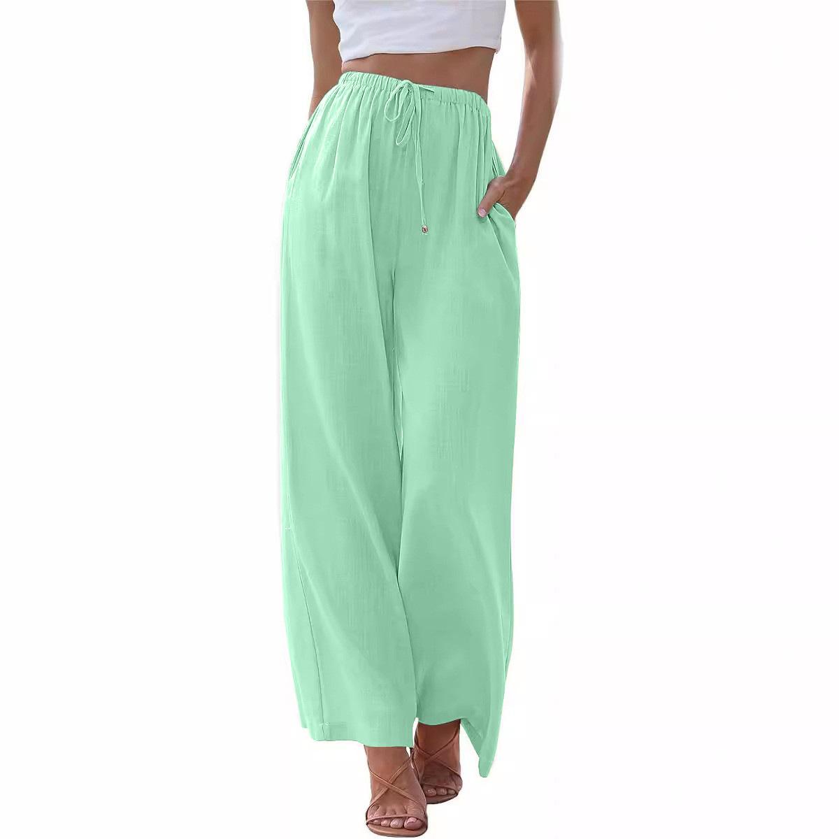 

2024 р. Жіночі нові літні лляні штани із широкими штанинами на зав’язках, плаваючі широкі пляжні штани з кишенями XL