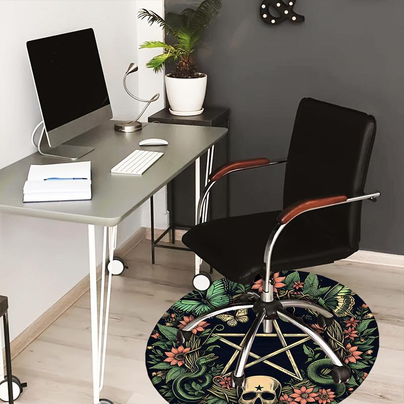 

1pc Office Carpet Chair Mats Pentagram with Skull, Butterflies, and Floral Wreath Perfect for Decorating Office Chairs, Living Rooms, Or Bedrooms.YDT0 80cm by 80cm