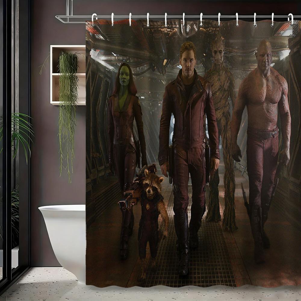 Guardians Of The Galaxy Team In Spaceship Waterproof Shower Curtain For Superhero Bathroom Decor W60H190(CM)-1 Pcs