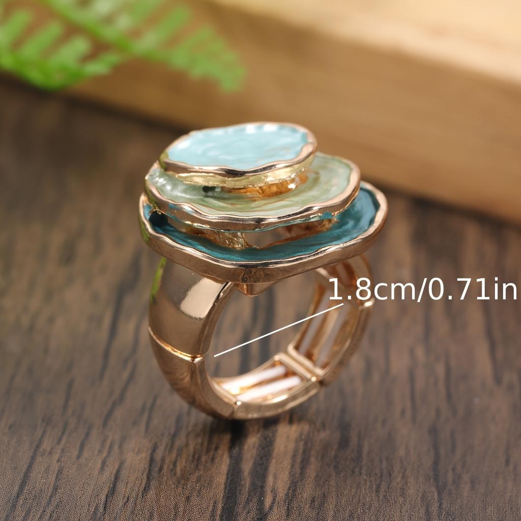 Women's Chic Bohemian Triple-Layer Enamel Ring - KC Golden Plated Zinc Alloy, Stretch Fit - Perfect for Thanksgiving Day & Daily Wear | Durable Platin