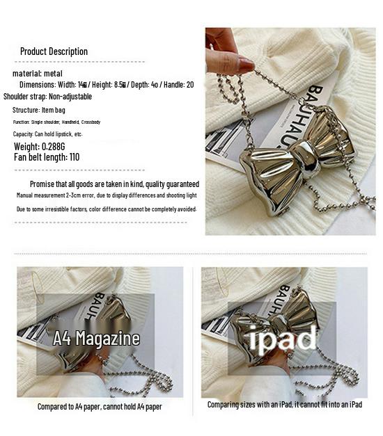 Women's Trendy Crossbody Chain Bag with Metal Bow - Lightweight and Stylish Shoulder Bag