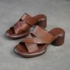 Hollow Out Oddychające kapcie na wysokim obcasie Prawdziwej skóry Peep Toe Casual Slajdy Wszechstronne buty damskie