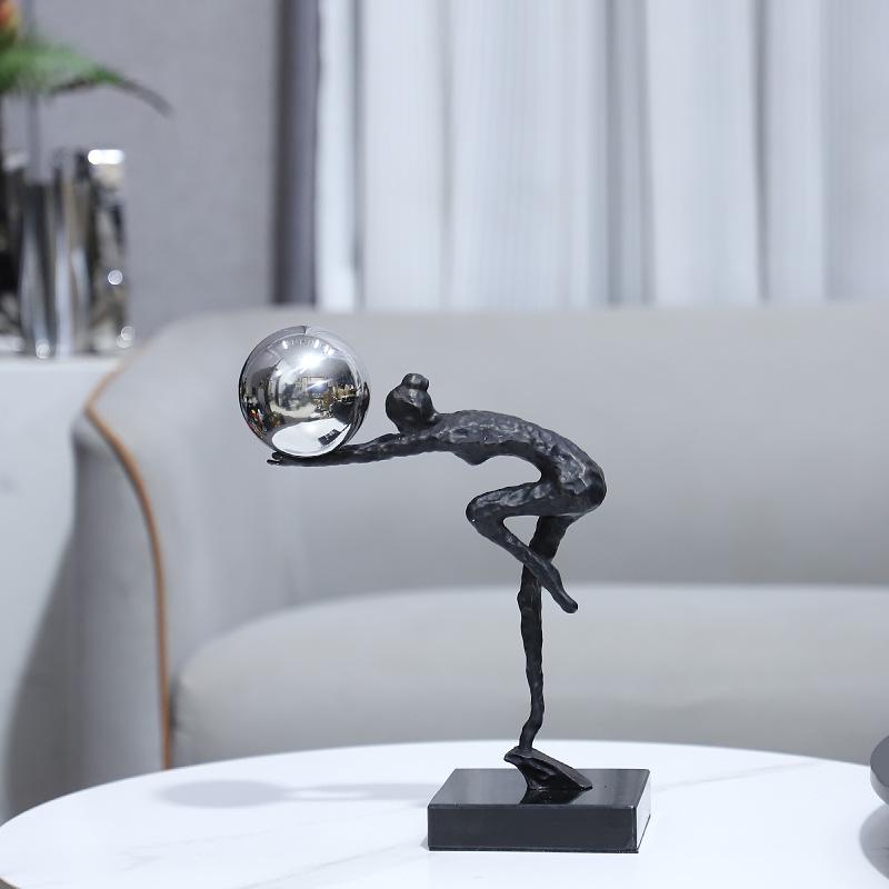 Modern Abstract Cast Iron Gymnast Figurine Ornament Living Room TV Cabinet Decorative Abstract Black Metal Human Sculpture Decor
