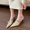 2025 spring/summer new women shoes French pointy  outdoor half slippers beach  gold stilettos toe cover sandals