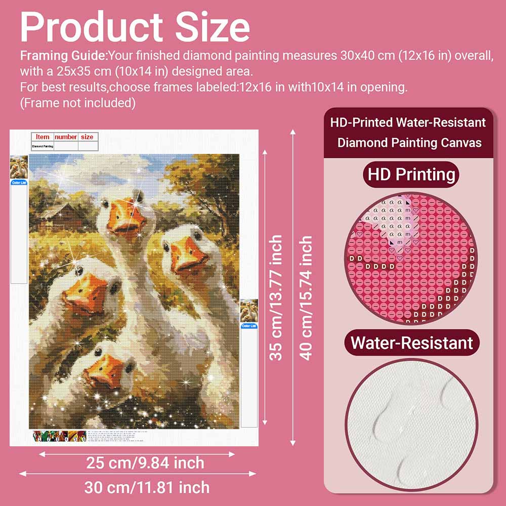 5D Diamond Painting Kit. Cute Goose Farm Animals Diamond Mosaic Craft. Handmade Home Decoration for Living Room and Bedroom