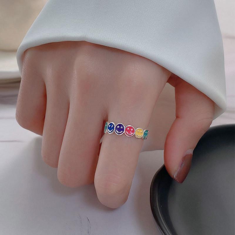 Geometric Rainbow Fashionable Smiley Face Ring For Women Unique 925 Sterling Silver Jewelry For Personal Style
