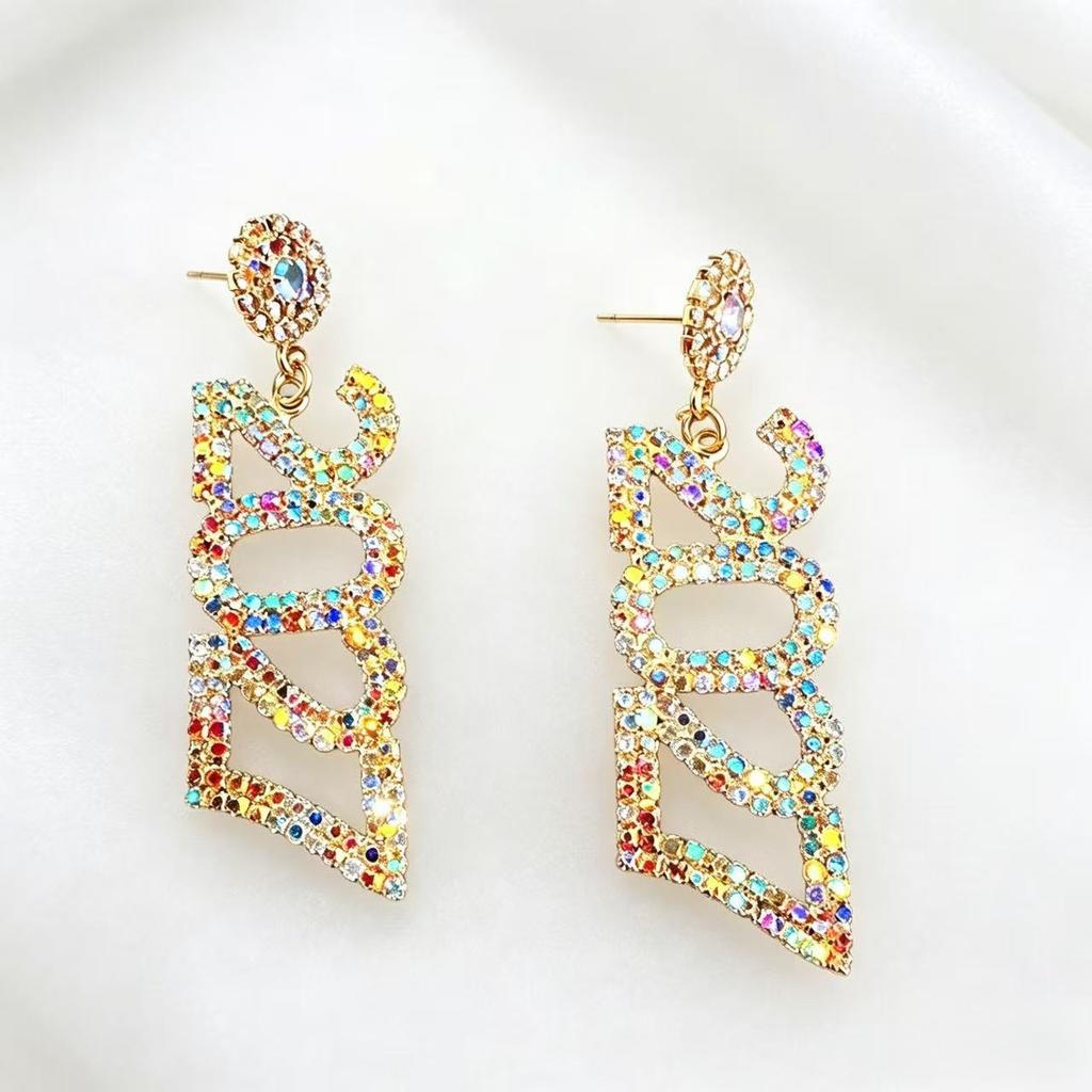 Sparkling 2027 Number Rhinestone Earrings for Women New Year Party Dangle Drop Earrings Fashion Jewelry Gift