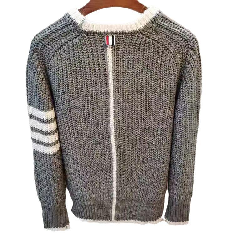 Men's Four-Bar Long-Sleeve Round Neck Sweater – Versatile Autumn/Winter Fashion Pullover