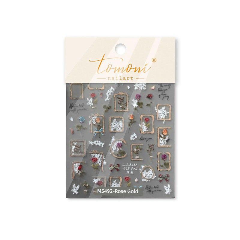 

Rose Gold Picture Frame Rose Flower Nail Sticker New Arrival Relief Three-Dimensional Adhesive 5D Internet Celebrity Ins Nail Sticker Rose Gold Rose Photo Frame 492