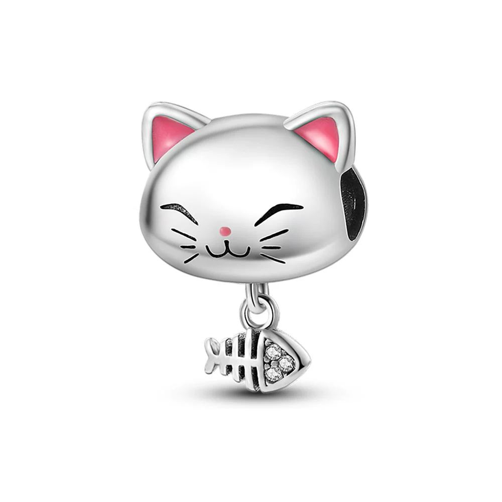 New 925 Silver Cute Cat Dog Charm Heart Pendant Beads Fit Bracelet DIY Women Jewelry Fine Gift