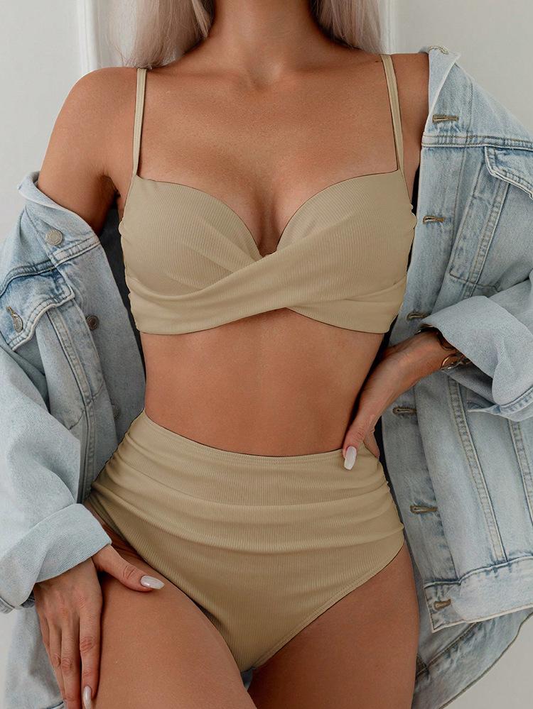 

New solid color sexy bikini split swimsuit women s bikini beach hot spring swimsuit XL хакі