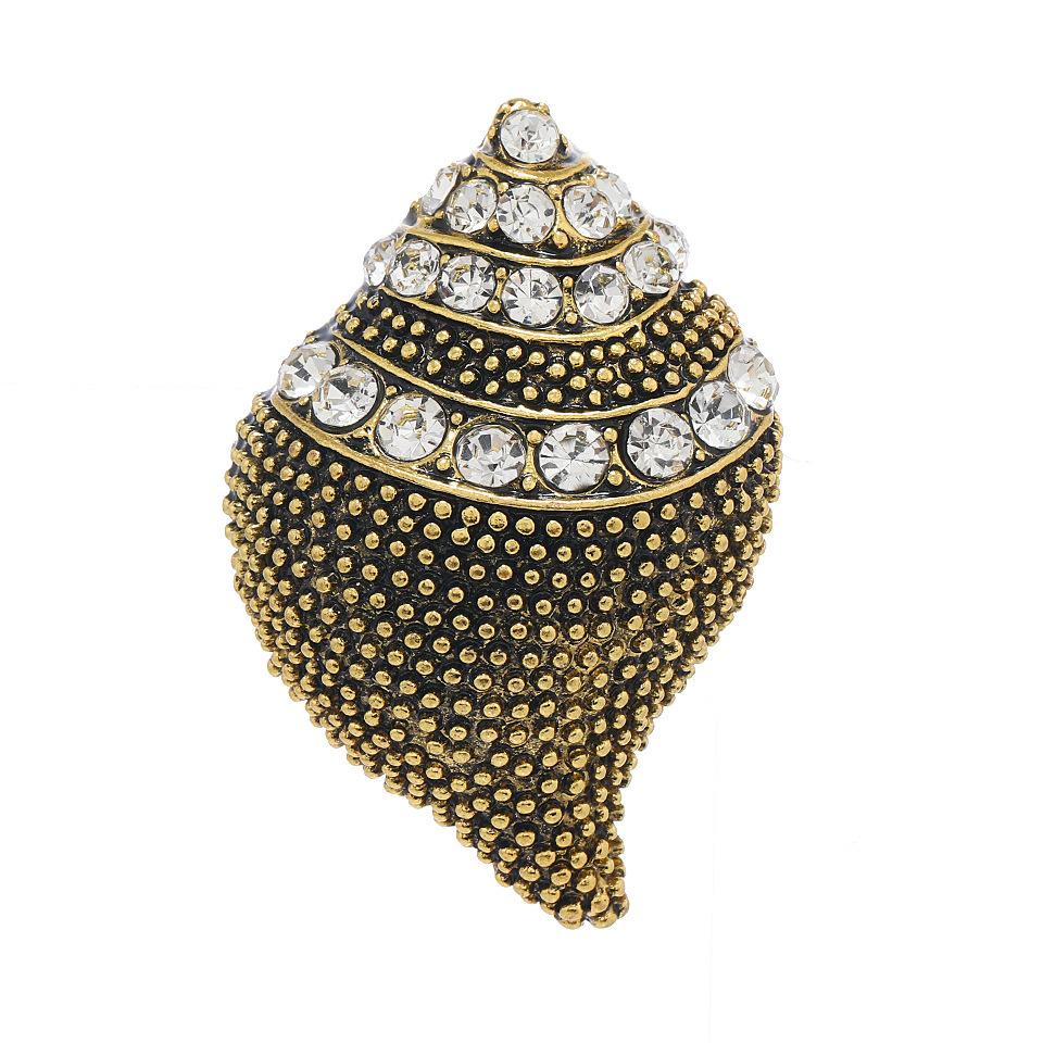 Kreative Antike Galvanisierte Strass Muschel Brosche Damen Retro Metall Mantel Mit Schmuck Korsage