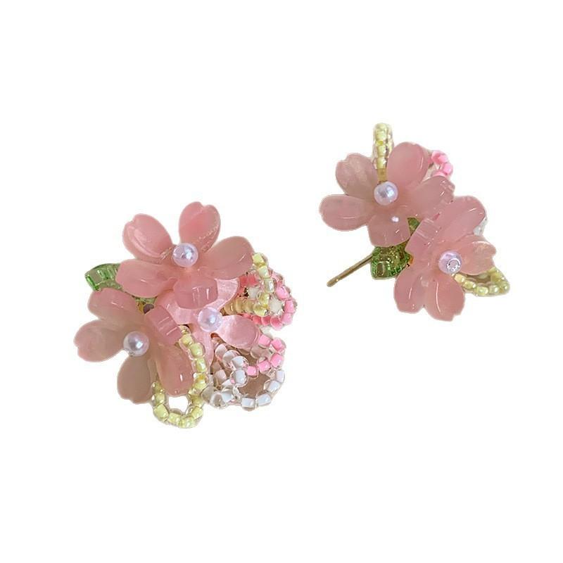 Seaside vacation beaded tassel dopamine ear clips mosquito coil disc without ear piercings girly feeling sweet wind flower stud earrings