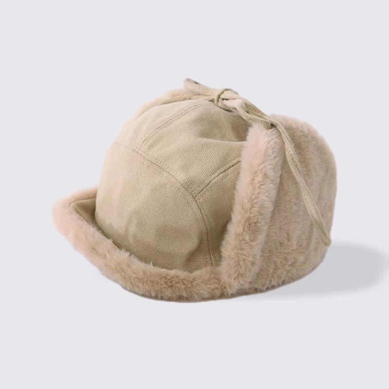 

Шерстяная ангоровая шапка-ушанка из стираного хлопка, бежевая BEIGE