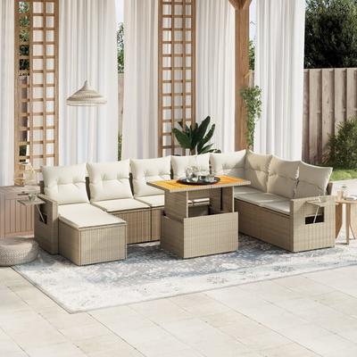 Vidaxl 9-Cz. Garden Furniture Set With Cushions, Beige, Poly Rattan