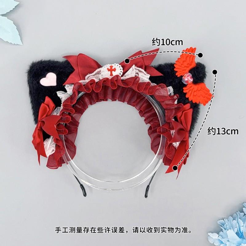 Handmade Gothic Lolita Cat Ear Headband With Bow Hairband Women Sweet Punk Style