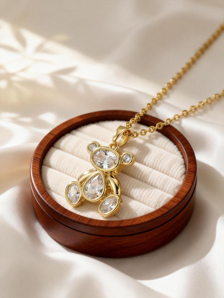 Pink/White Zircon Cute Bear Pendant Necklaces for Women Girls O-Chain Necklace Trendy Sweet Bear Accessories Gifts